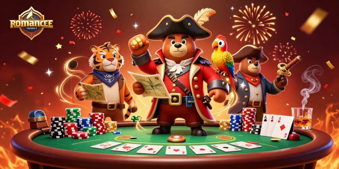 Engage in thrilling gameplay with romance-search featuring a cartoon bear pirate and friends.