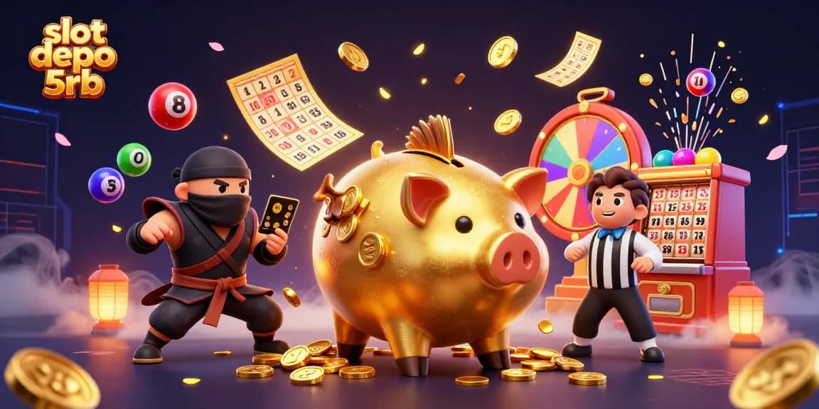 Experience thrilling gains with slot depo 5rb in this dynamic digital scene featuring lively symbols and characters.