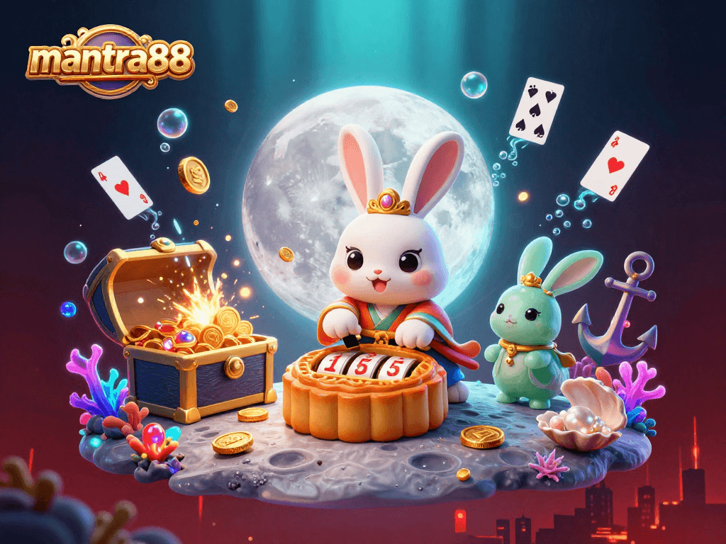 Engage with mantra88's thrilling slot reels as the moon rabbit celebrates with golden mooncakes.