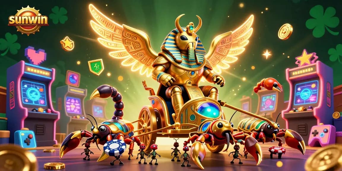 Experience the thrill of gaming at sunwin with a dynamic 3D scene showcasing unique characters and casino elements.