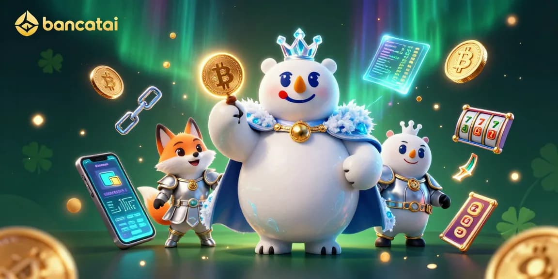 Bancatai promotes an exciting casino experience with slot reels and crypto elements captivating players.