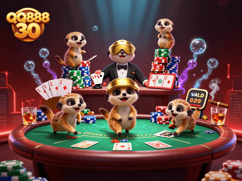 Engage in thrilling gameplay at QQ888 30 with a lively meerkat casino operation featuring dynamic poker action.