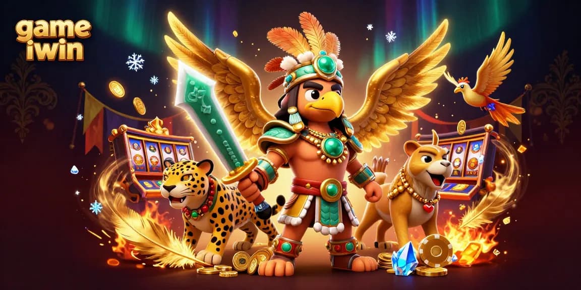 Experience the thrill of game iwin in this vibrant 3D casino illustration featuring dynamic characters and elements.