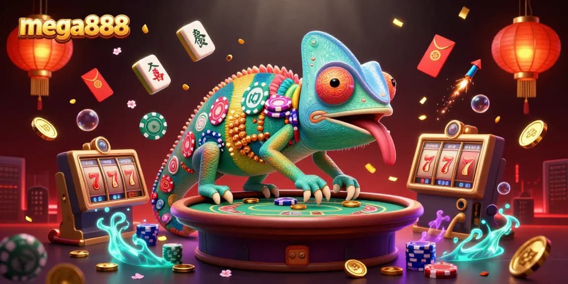Experience thrilling gameplay with mega888 in this vibrant casino illustration.