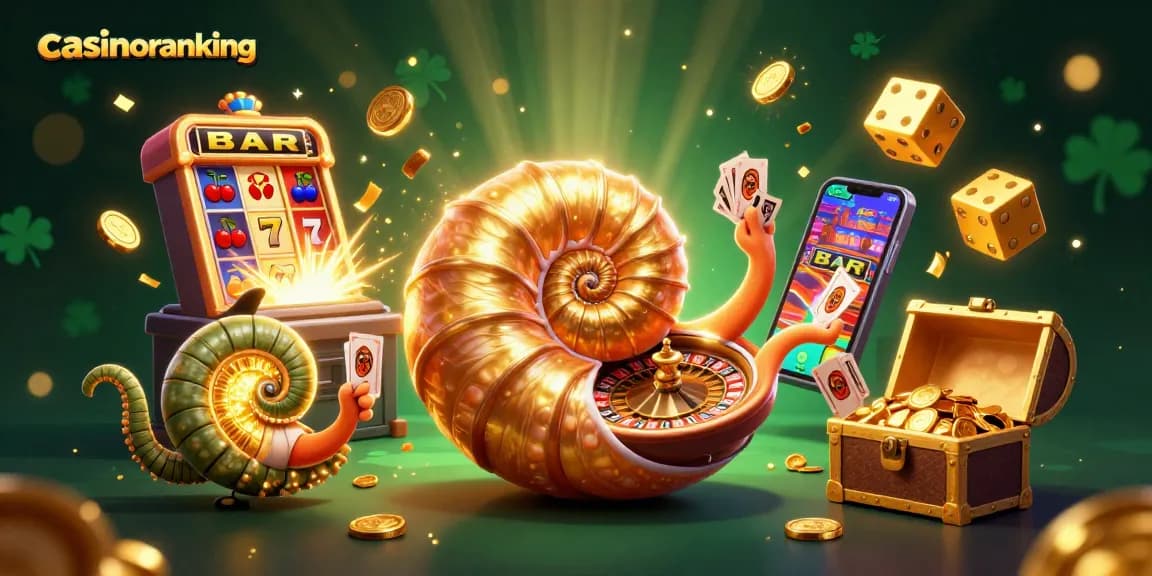 Experience the excitement at casinoranking with a giant golden nautilus casino-themed illustration capturing dynamic gaming action.
