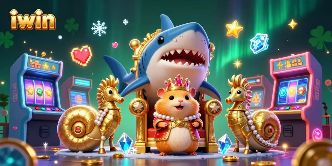 Experience thrilling gaming at iwin with a fierce hamster king surrounded by vibrant casino-themed elements.