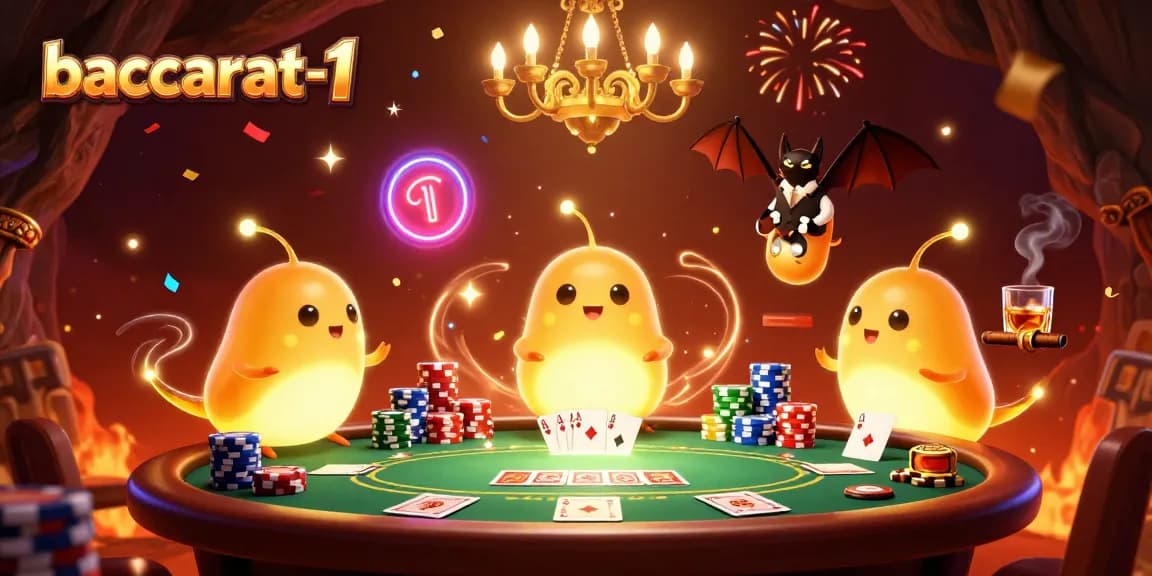 Baccarat-1 game illustration with glowing characters lighting up a casino experience.