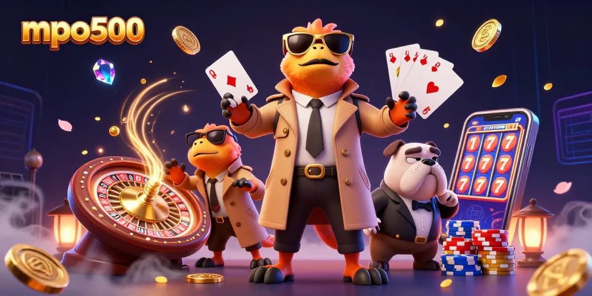 Engaging scene of mpo500 with raptors in disguise at a VIP casino, surrounded by floating coins and gems.