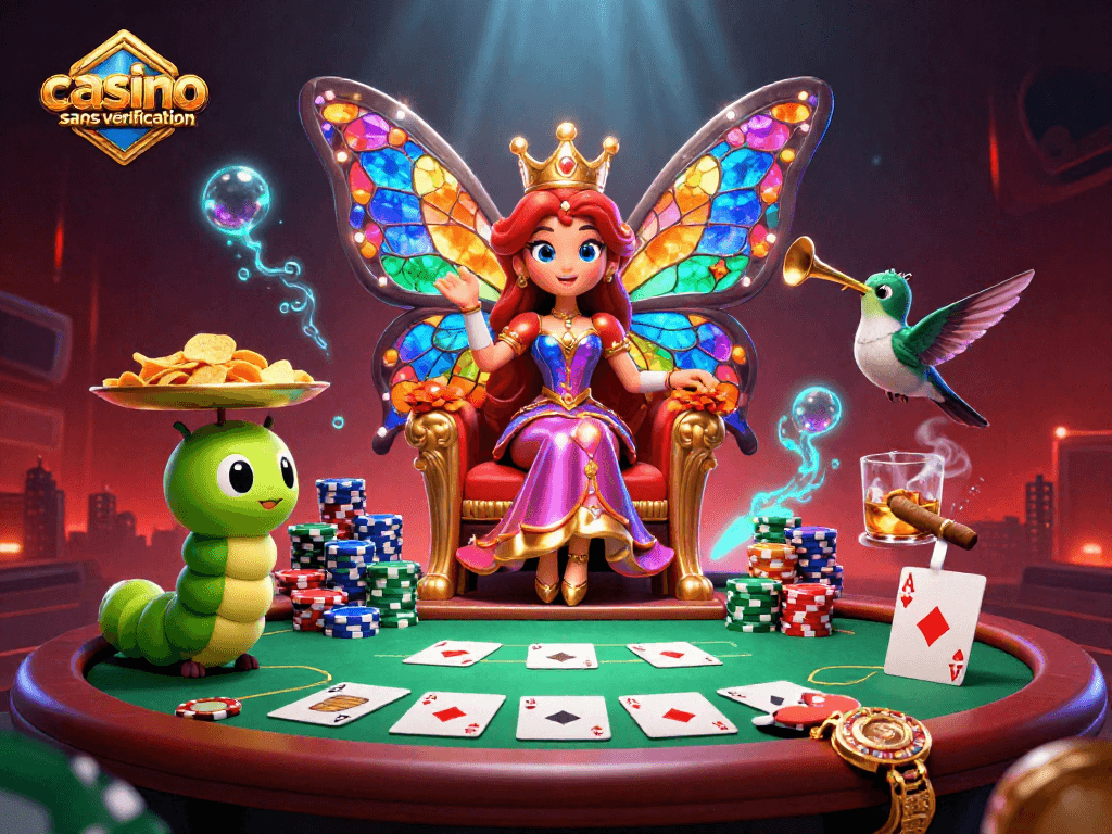 Jouez dans un casino sans vérification avec des personnages colorés et des jetons qui émerveillent.
