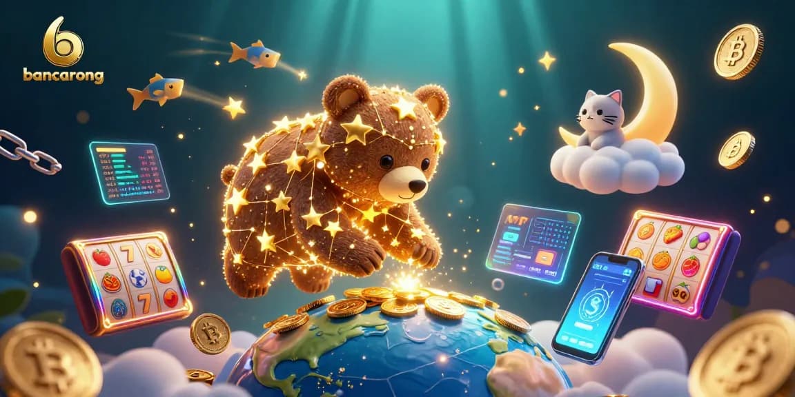 Join the excitement with bancarong as the constellation bear scoops up winnings and celebrates crypto success.