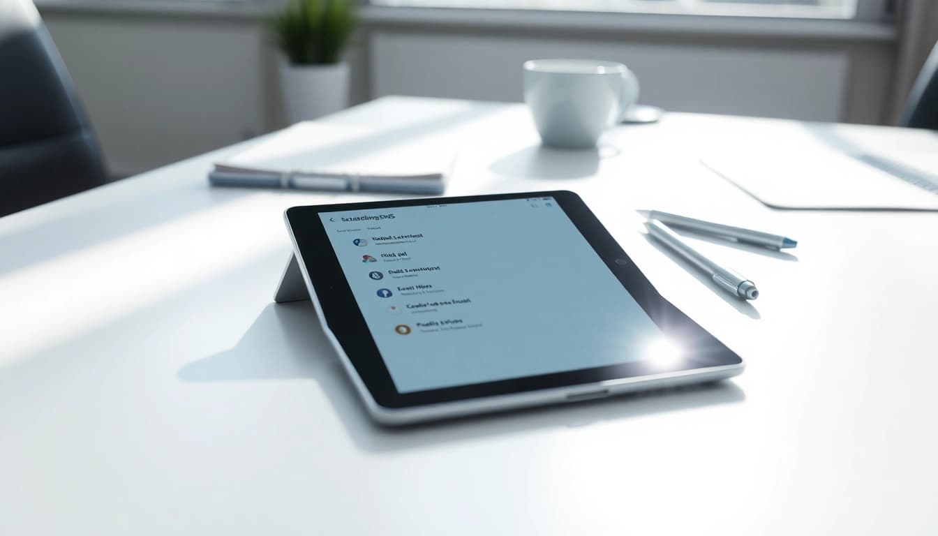 Enhance productivity with AI assistant SMS scheduling displayed on a digital device.