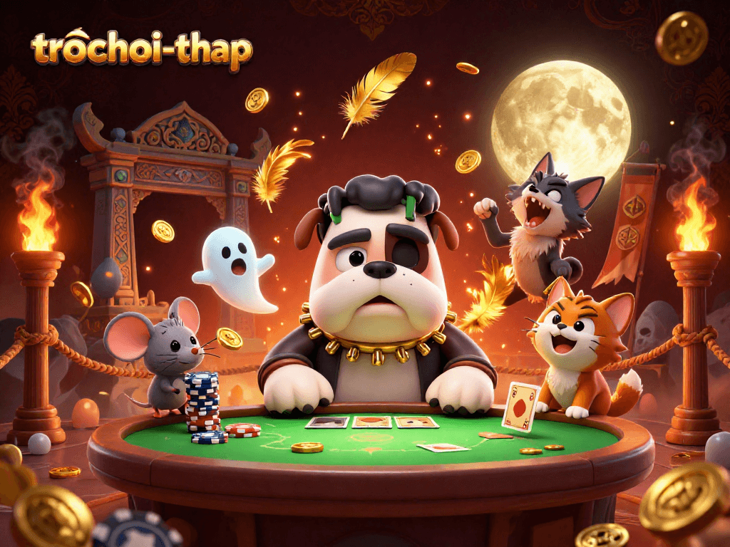 Engage in stunning gameplay at trochoi-thap featuring thrilling card dealing and whimsical characters.