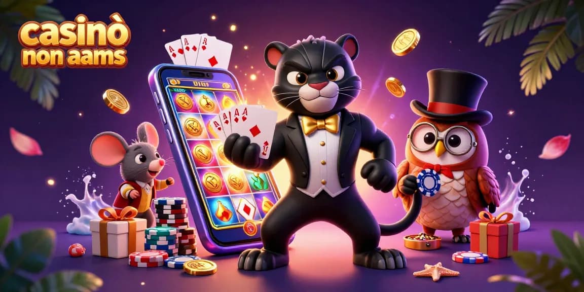 Gioca nei casinò non AAMS con stile mentre la pantera elegante distribuisce carte e l'istrice tiene le chips.