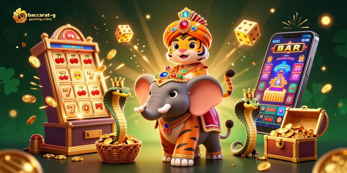 Experience the excitement of baccarat-gambling-online with this vibrant casino illustration featuring a jeweled elephant.