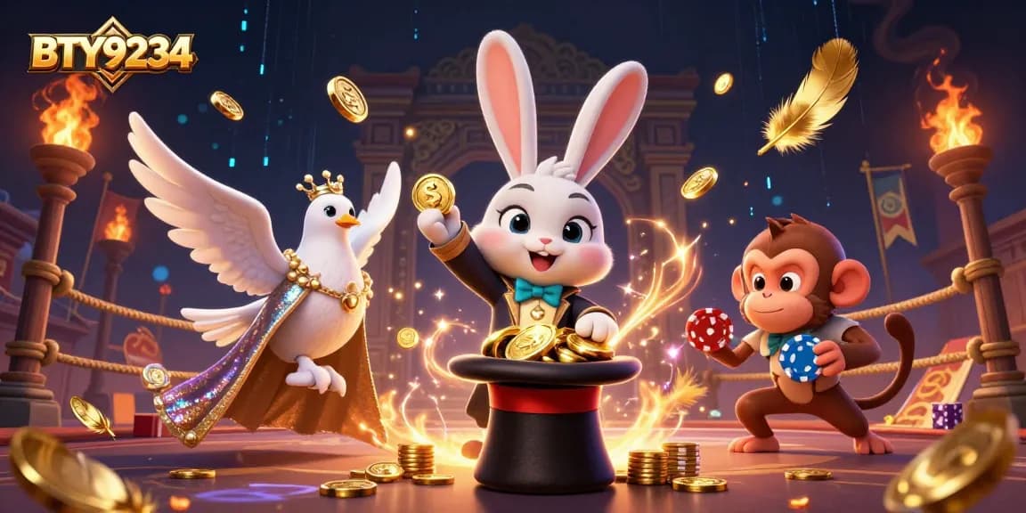 Watch the BTY9234 magical scene as the rabbit casts golden coins amidst vivid casino vibes.