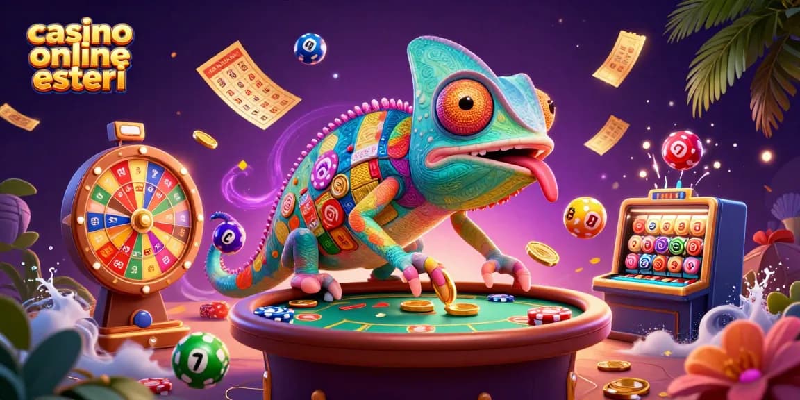 Scopri i migliori casino online esteri con un'affascinante illustrazione che riunisce giochi e colori vibranti.