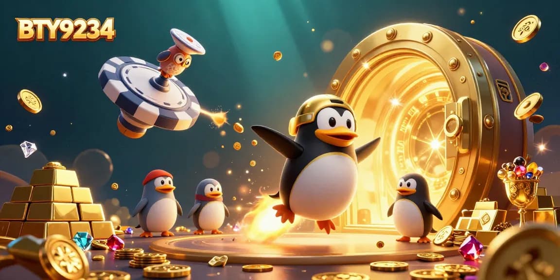 Experience the thrill of BTY9234 with a lucky penguin and golden treasures blasting off!