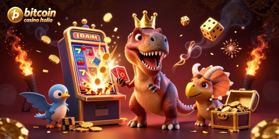 Giocando nei bitcoin casino Italia con un simpatico T-Rex e un baby triceratops tra slot e jackpot.