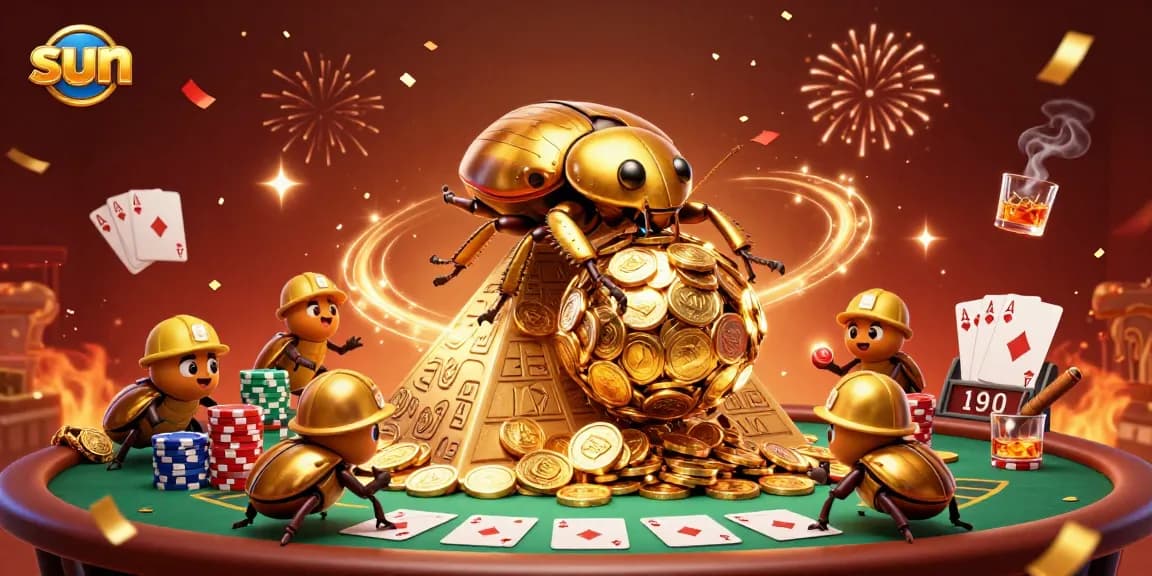 Engage in thrilling gameplay at sun-inspired casino, featuring golden treasures and festive elements.