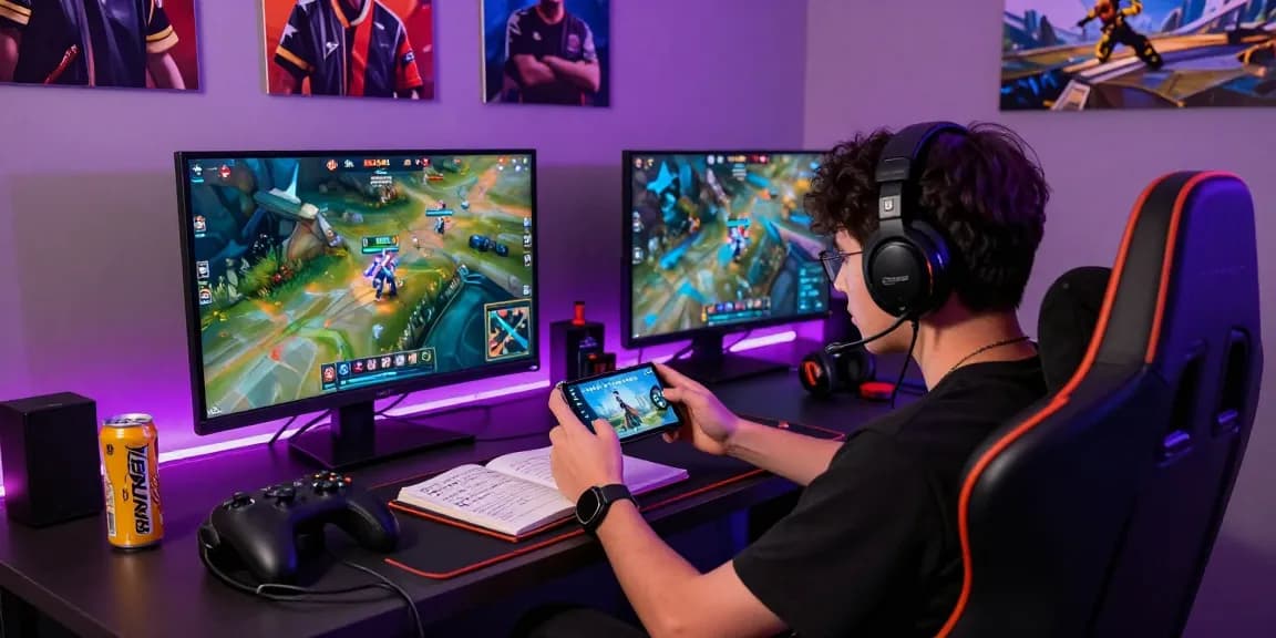 Player immersed in an online league match on MANTRA88 in a colorful gaming setup.