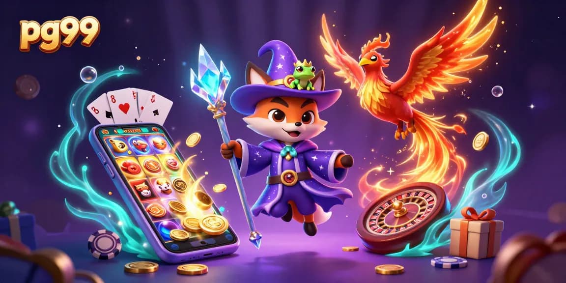 Engage in thrilling wins at pg99 with a magical 3D scene featuring a wizard fox and phoenix