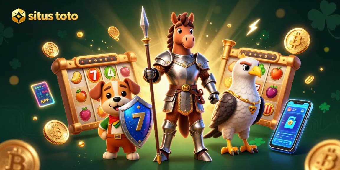 Experience situs toto gaming with vibrant characters and dynamic slot elements in this immersive illustration.