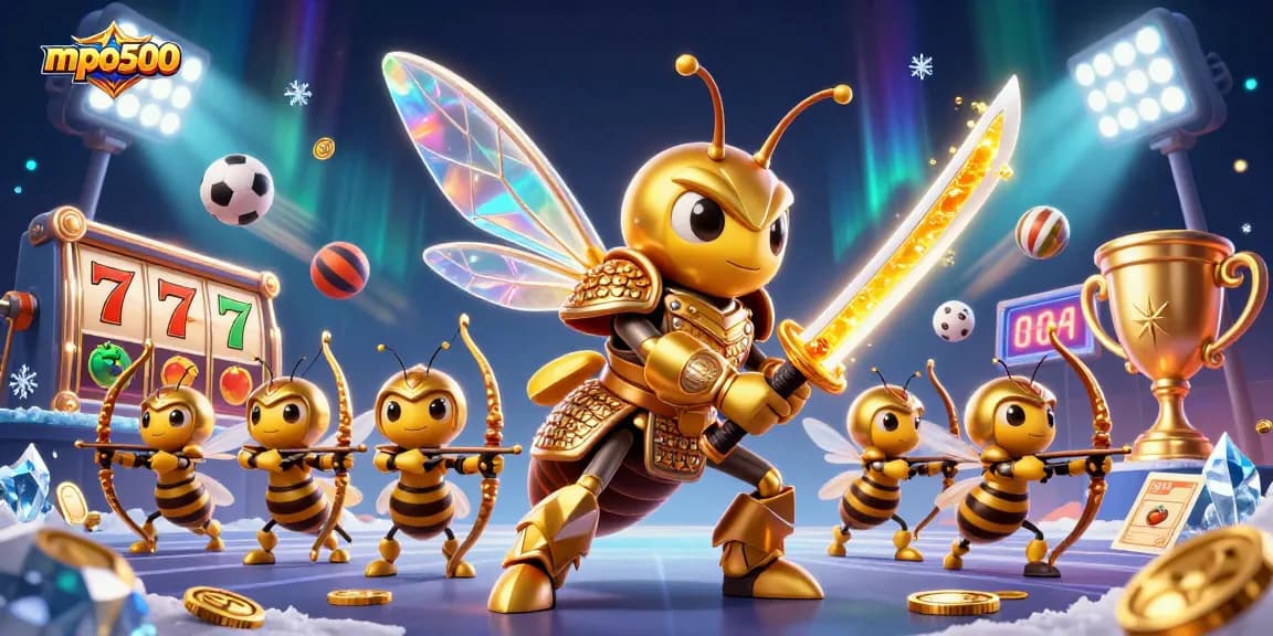 Win big with mpo500 in this vibrant 3D illustration showcasing dynamic slot gaming action.