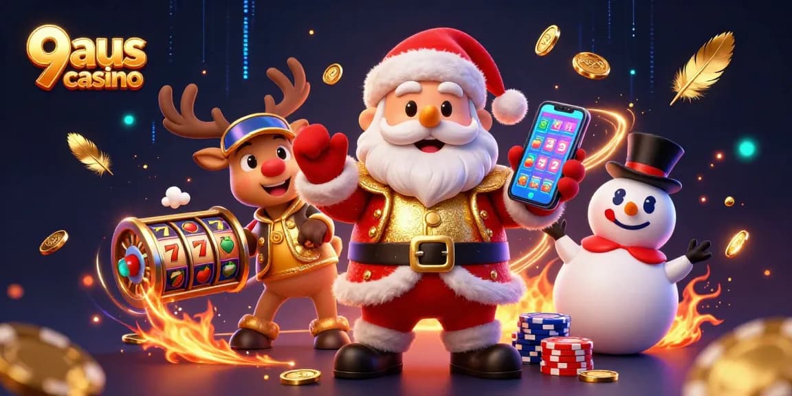 Experience excitement at 9aus casino with Santa, his reindeer dealer, and a poker chip snowman!