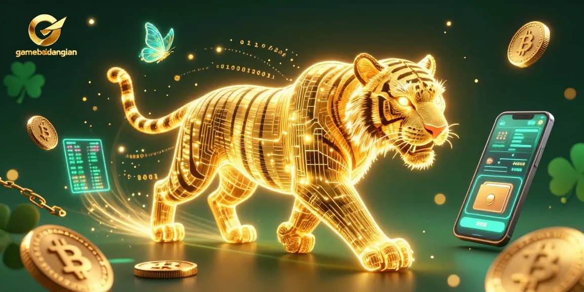 Join the excitement of gamebaidangian with our vibrant digital casino landscape featuring a golden tiger.