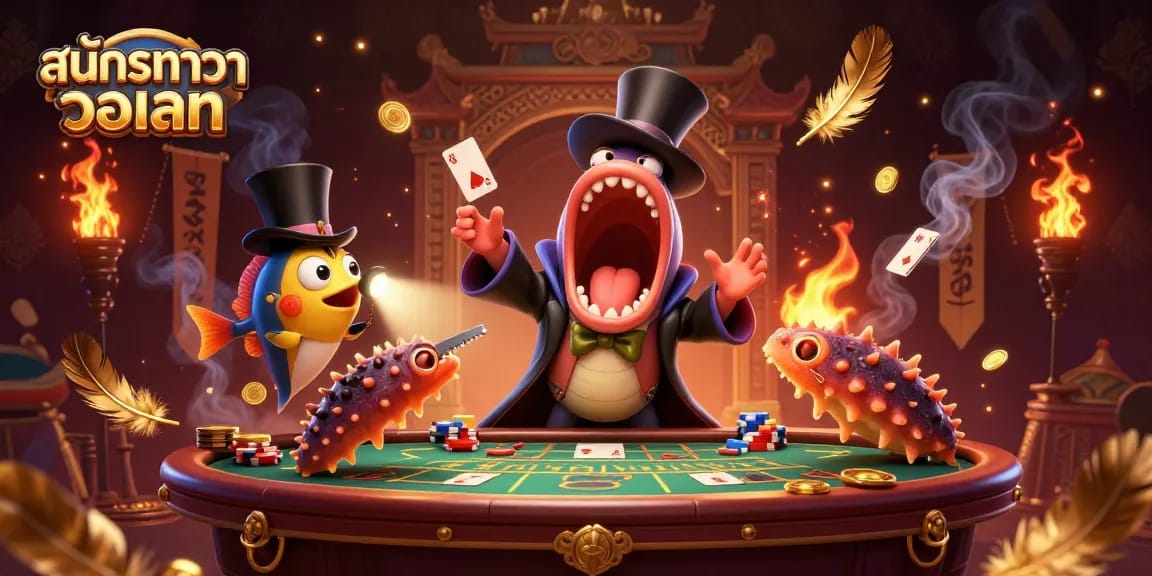 Engage in the excitement with สมัครบาคาร่า วอเลท at a vibrant baccarat game featuring animated sea creatures.