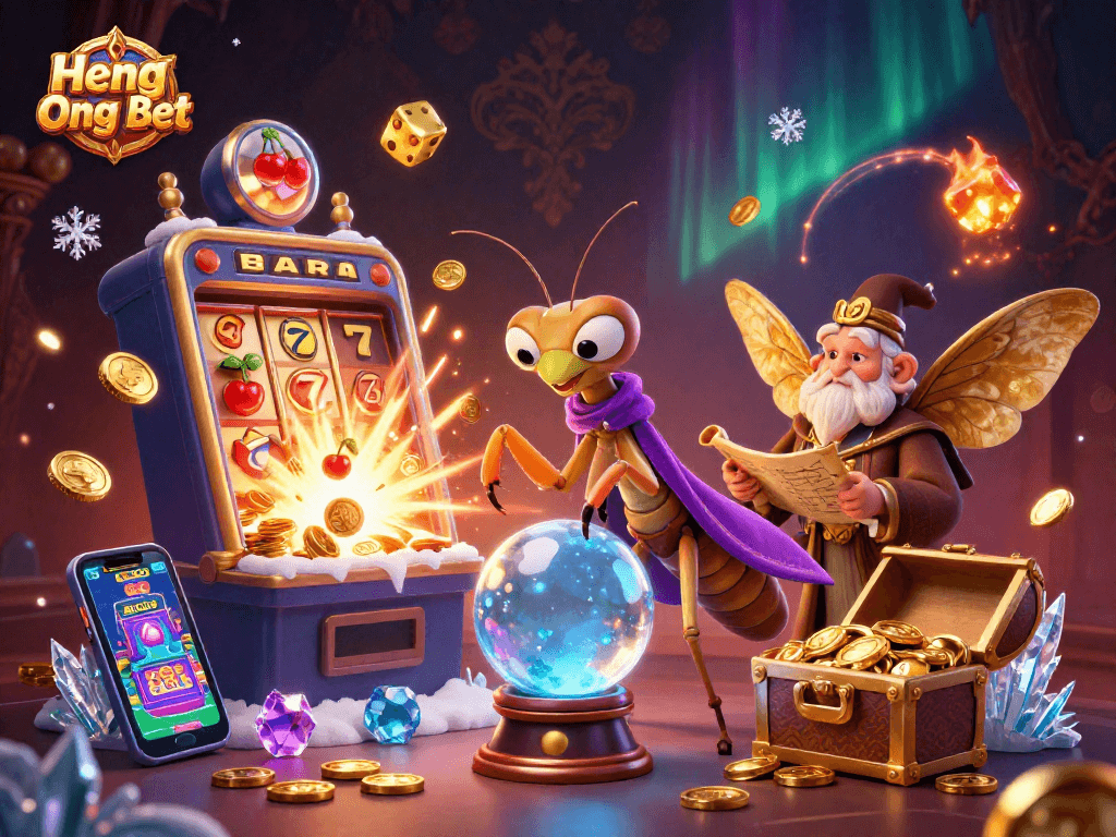Experience Heng Ong Bet with vibrant symbols and characters in this dynamic 3D casino scene.