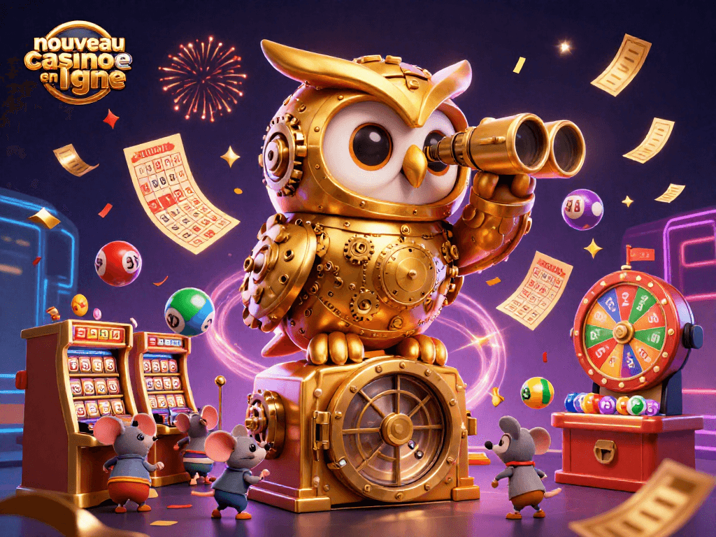 Explorez le nouveau casino en ligne avec une illustration captivante de jeux et jackpots.