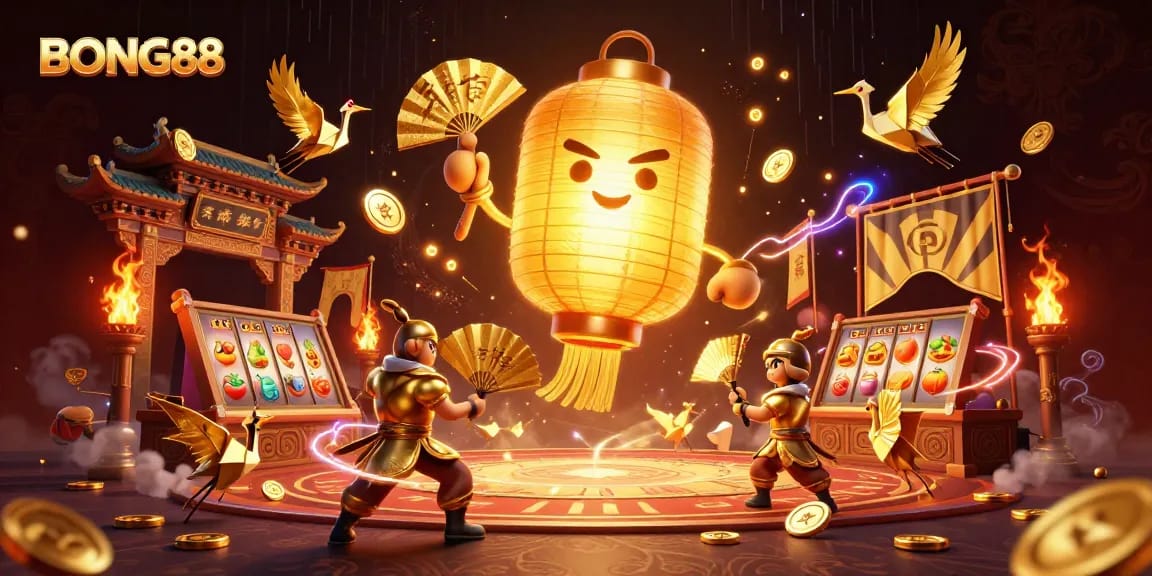 Engage with the BONG88 casino experience featuring vibrant slot games and glowing lantern spirit.