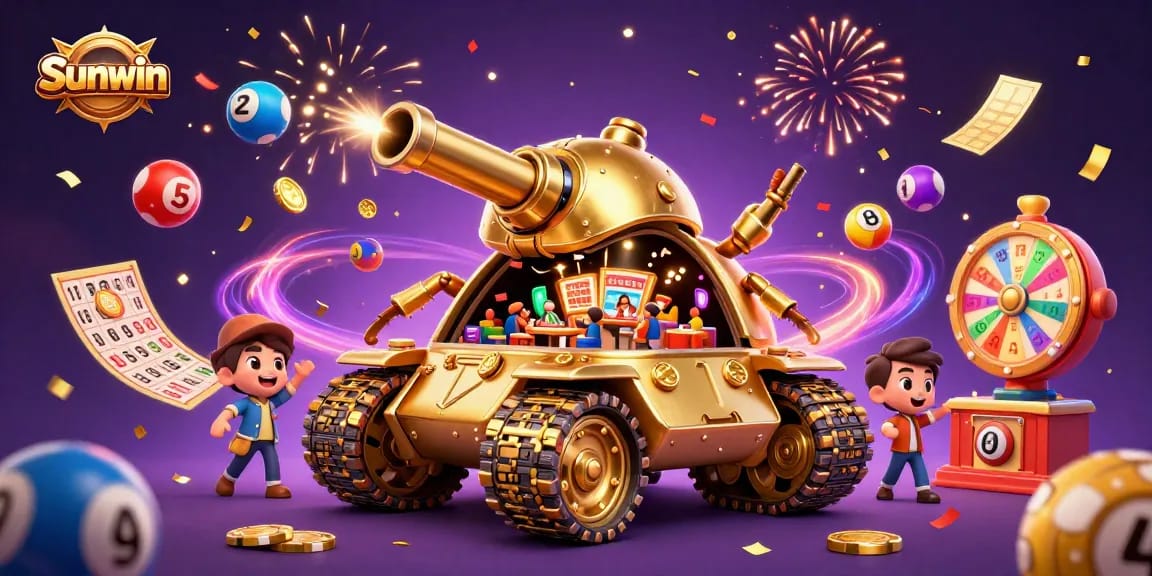 Experience thrilling gameplay at Sunwin with a golden beetle tank revealing a vibrant casino.