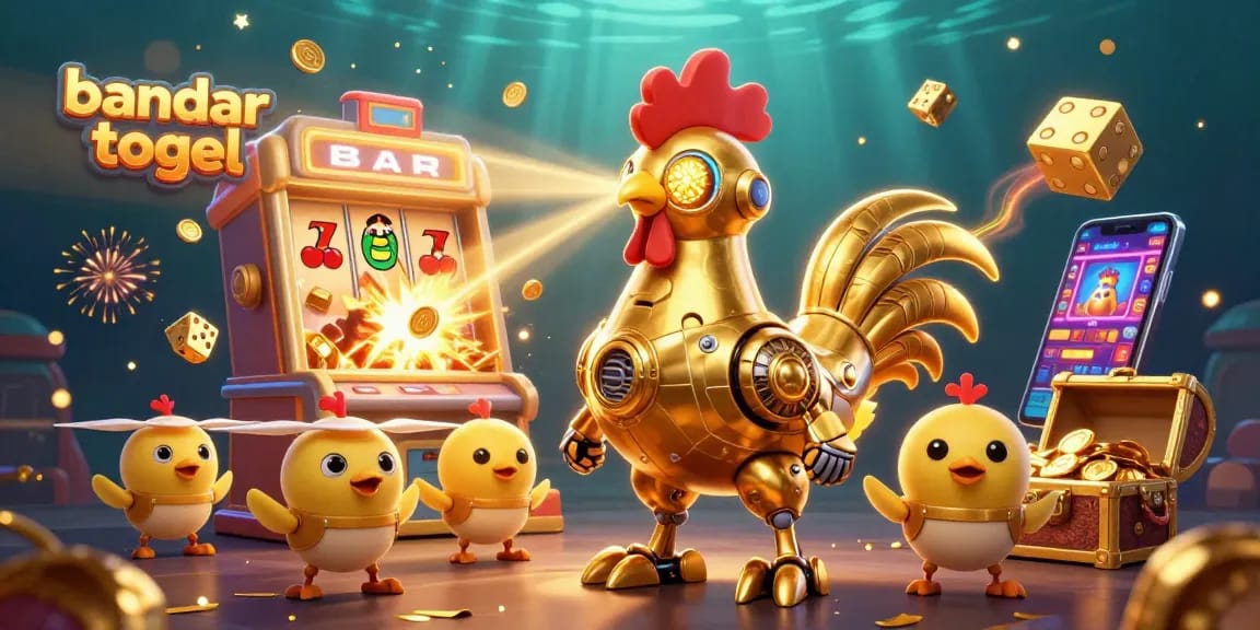 Memenangkan bandar togel dengan mesin slot 3D berwarna-warni yang dipenuhi koin dan simbol keberuntungan.