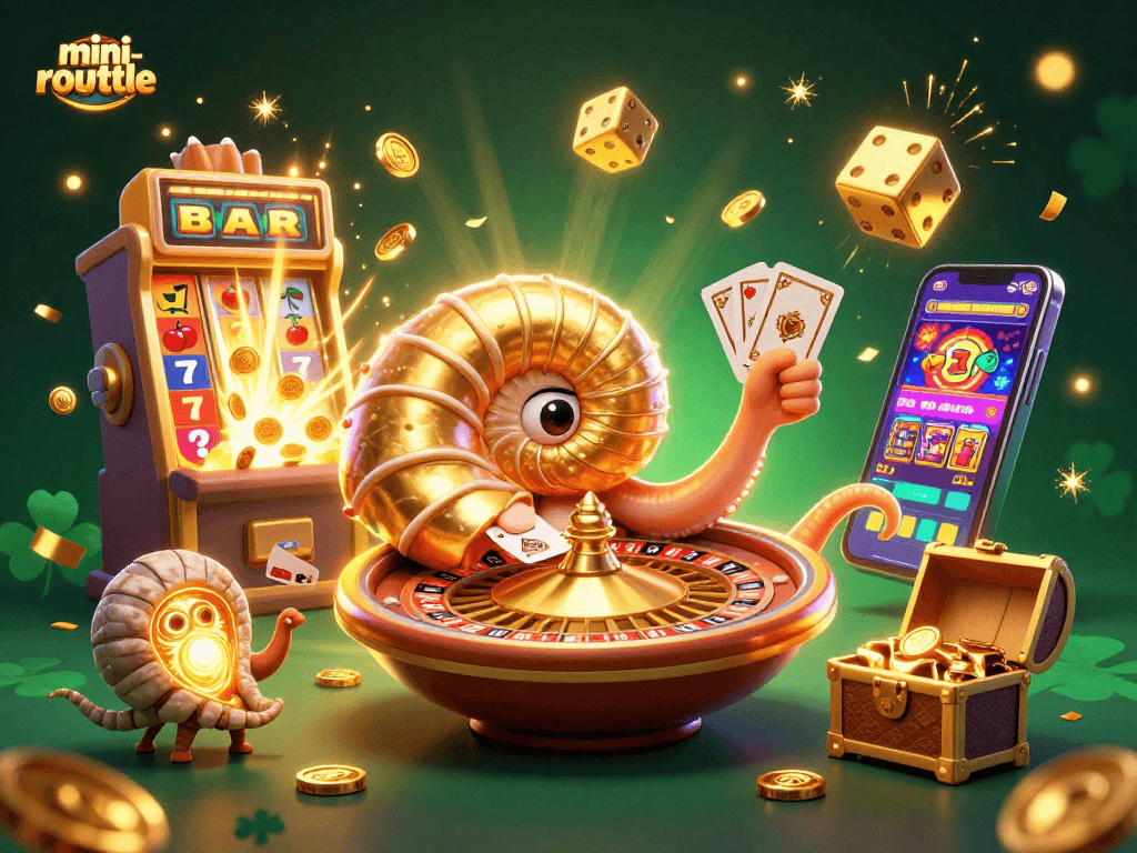 Experience mini-roulette with an enchanting giant nautilus and glowing companions amidst a vivid casino explosion.