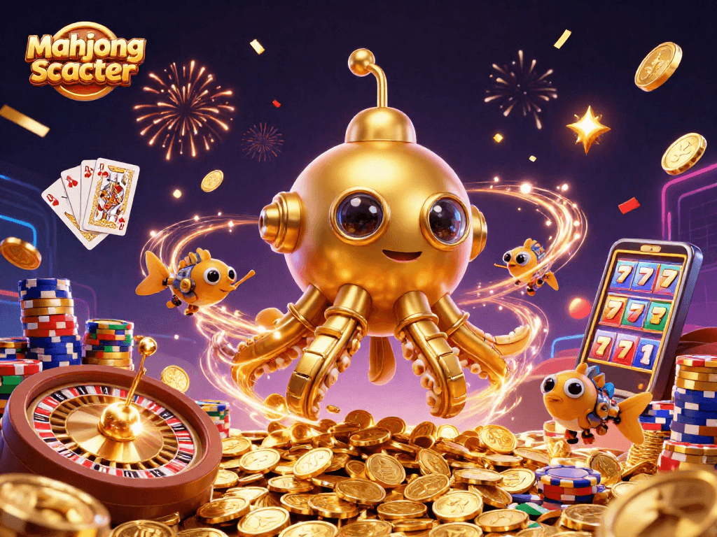 Experience the excitement of mahjong scatter in this vibrant casino-themed 3D illustration.