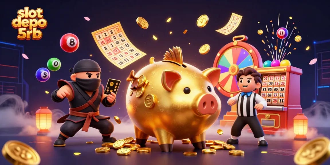 Experience thrilling gains with slot depo 5rb in this dynamic digital scene featuring lively symbols and characters.