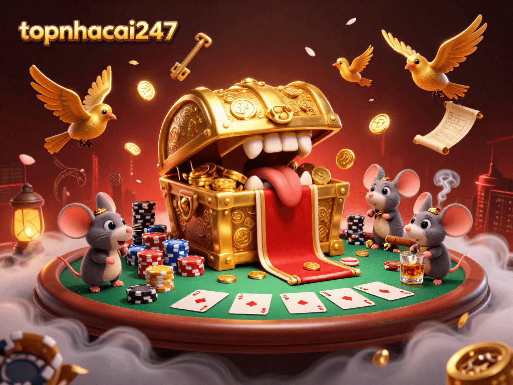 Play exciting games at topnhacai247 with a thriving casino scene showcasing rich poker elements.