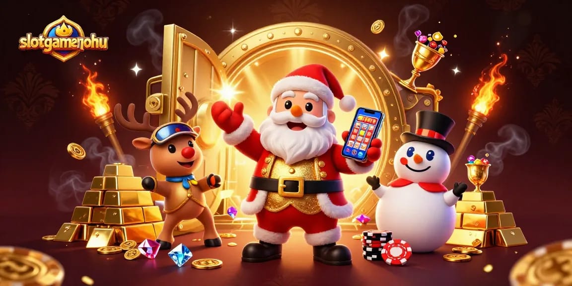 Spin to win big at slotgamenohu with festive characters in a dazzling casino setting.
