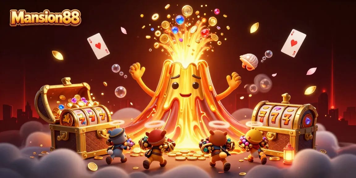 Experience winning moments at Mansion88 with a treasure-filled 3D casino scene.