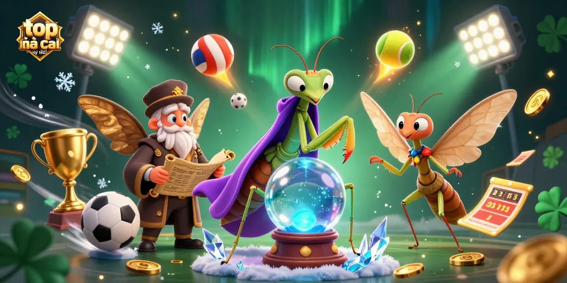 Engage in the vibrant scene featuring top nhà cái uy tín, showcasing sports betting excitement with cartoon characters and dynamic elements.