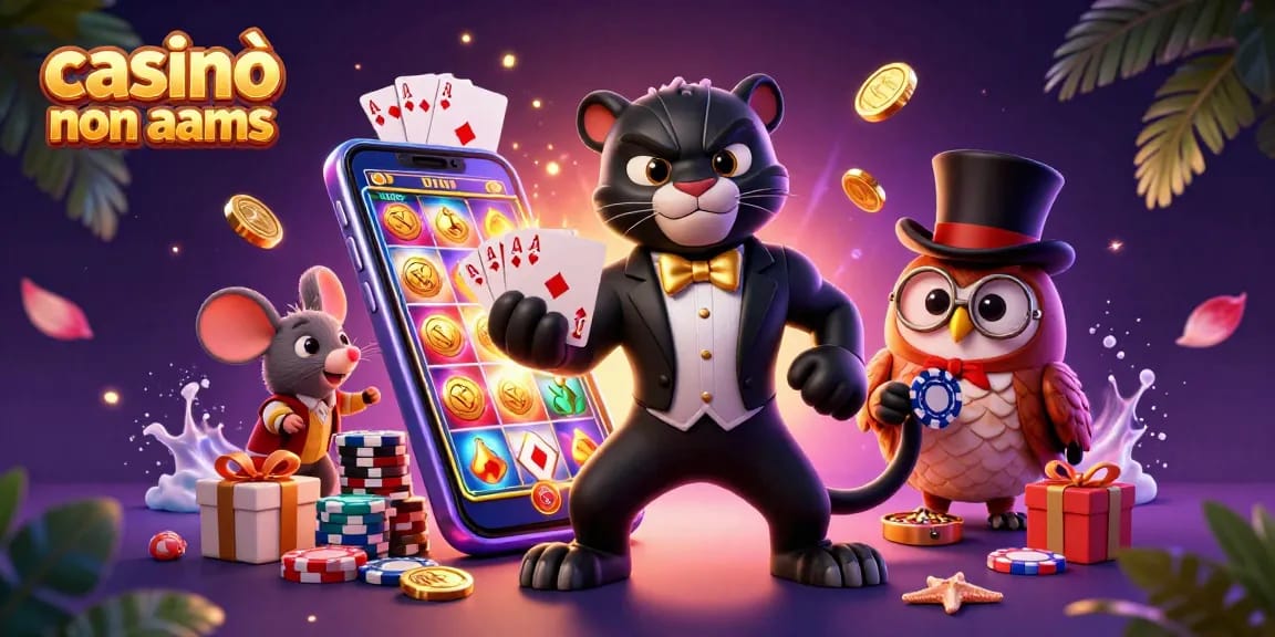 Gioca nei casinò non AAMS con stile mentre la pantera elegante distribuisce carte e l'istrice tiene le chips.