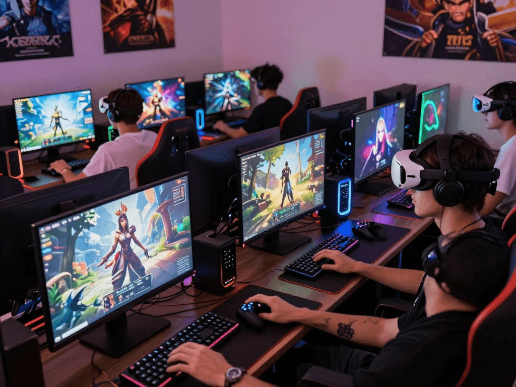 Exciting gaming atmosphere with players enjoying immersive porn games online, showcasing diverse genres.
