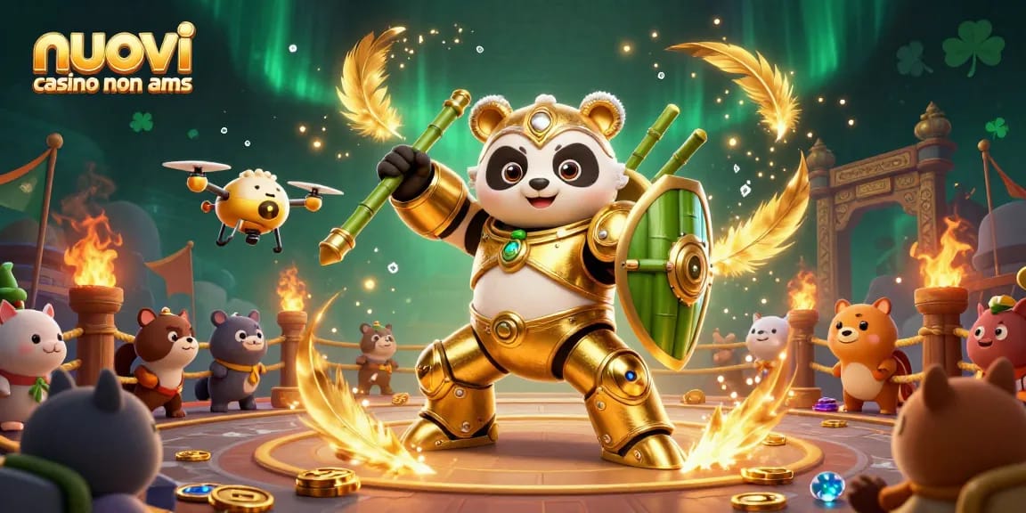 Giocando nei nuovi casino non AAMS, un panda dorato pilota un robot per sfide avvincenti.