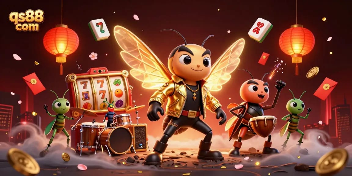 Experience excitement at qs88 com with a dynamic casino scene featuring a rock star and rich game elements.