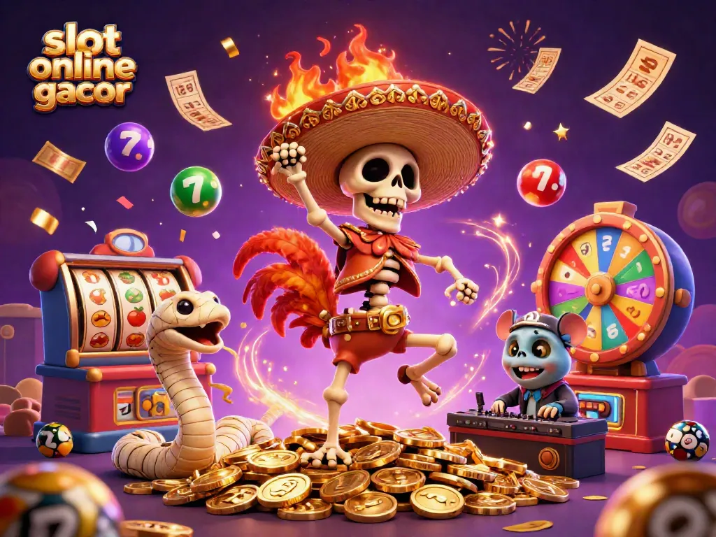 Experience thrilling slot online gacor action with lively characters in a vibrant casino scene