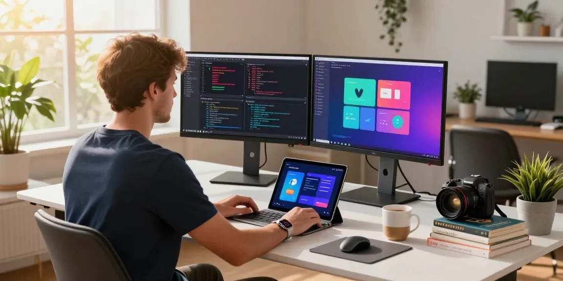 Software developer coding at a modern tech workspace, showcasing the dynamic use of technology at https://www.bdtjl.app/.