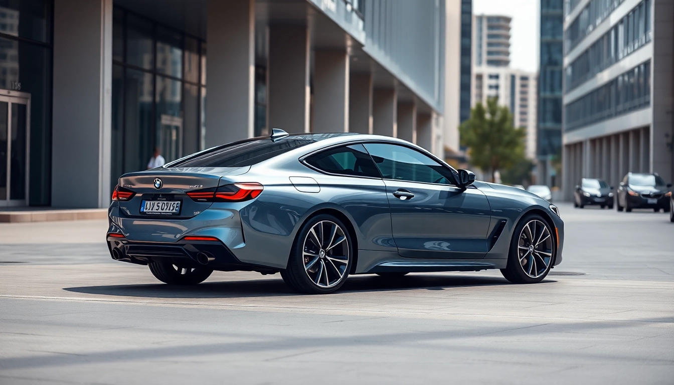 Showcase of a Luxury BMW car in an urban environment, emphasizing luxury and performance.