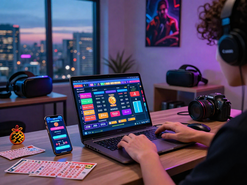 Engaging scene of situs togel betting with colorful interface and modern gambling atmosphere.